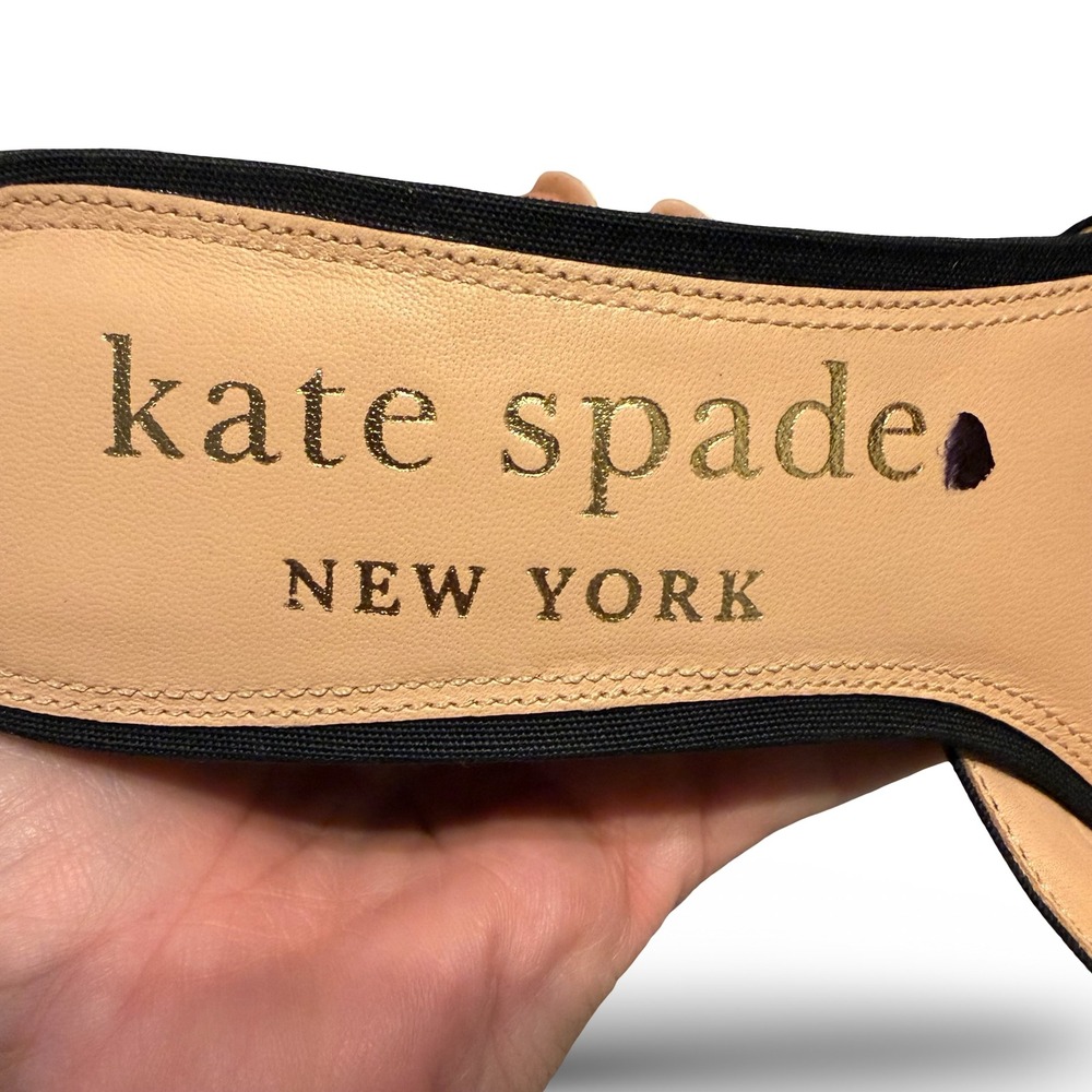 Kate Spade Meena Black Canvas Bamboo Wedge Slide Sandals K8294-1 Sz 7.5 B - Picture 8 of 13